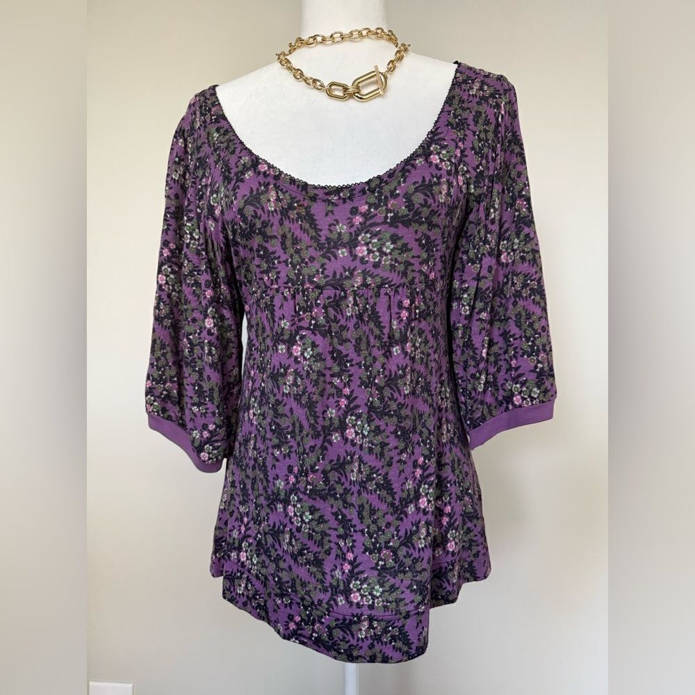 Free People Floral Purple Women's Top Size Small